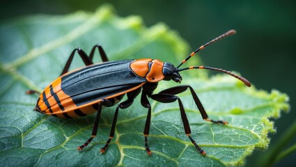 Naklejka premium Eastern Bloodsucking Conenose Kissing Bug resting on a leaf, hazardous insect, pest control in nature.