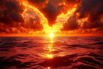 Fiery Sunset Over Ocean