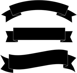 Ribbon banners. Black ribbons. Set of design labels. Blank graphic banners isolated on white background. Vintage decoration silhouettes. Vector.