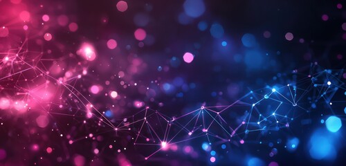 Obraz premium A bokeh-filled network design in deep ruby and midnight blue from a high angle.