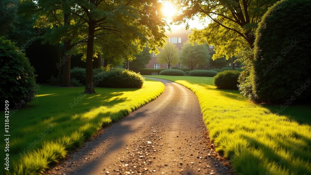 Fototapete desire path or desire line. a pathway formed by pedestrian traffic compacting the grass on a preferr