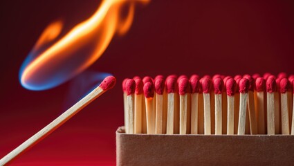 Burning match igniting its neighbors, symbolizing ideas and inspiration.