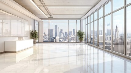 Modern open space white office with city view