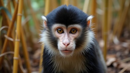 Obraz premium Golden Monkey in the mountains of volcanic origin