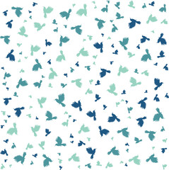 Pattern of silhouettes of birds in flight, arranged in various shades on a deep, contrasting background. A decorative and stylish motif, perfect for design.