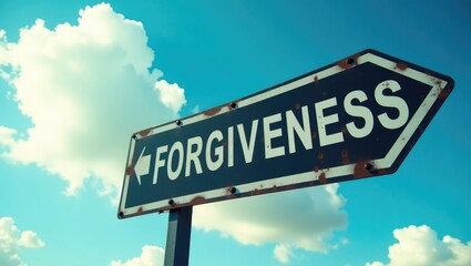 Obraz premium Direction sign for Forgiveness against a sky backdrop.