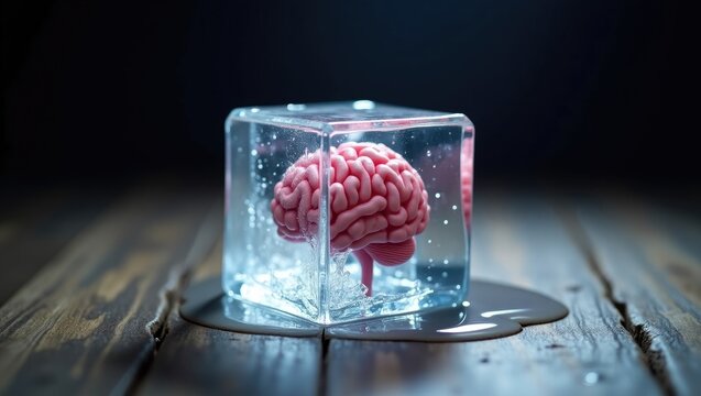 brain freeze concept featuring a brain encased in an ice cube