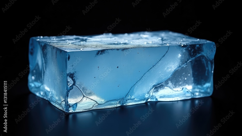 Aufkleber Rectangular ice block with a blue tone and cracks, isolated against a background. Clipping path included.