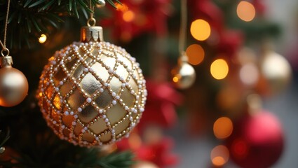 Christmas ornament on the tree. Decoration. Decorated store window.