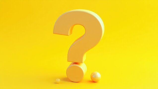 Yellow question mark on orange backdrop. 3D model, mock-up of inquiry symbol with space for text. Important information, dispute, hesitation theme.