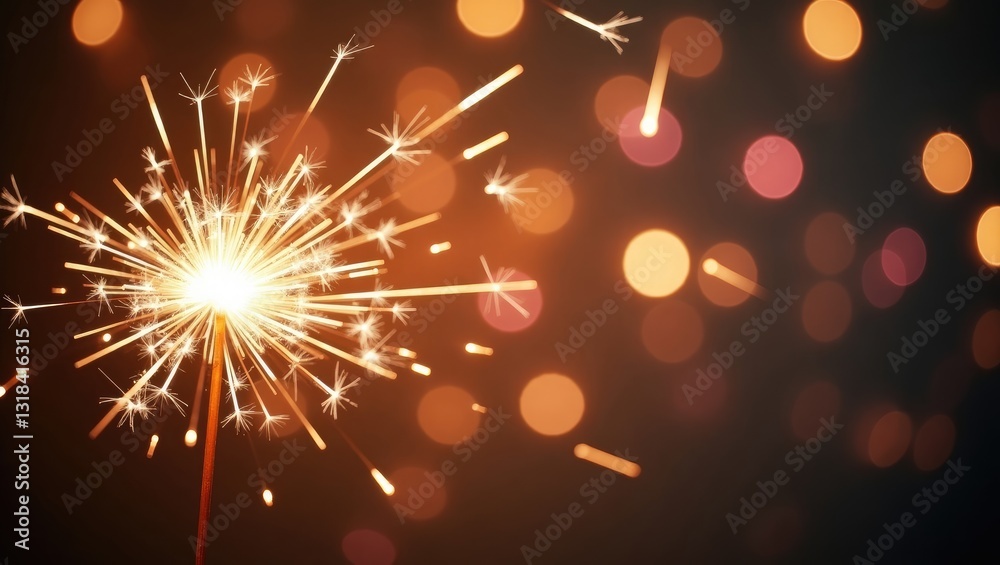 Poster Sparkles from sparklers create a beautiful effect against a bokeh background, along with glitter and a festive ambiance.