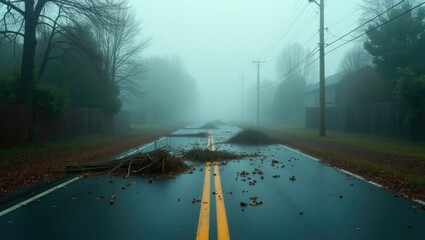 Debris obstructing roadway during a storm