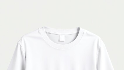 Blank clothing label on a white t-shirt.