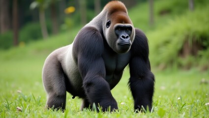 Fototapeta premium Gorilla on green grass
