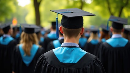 Group of Graduates at commencement ceremony. Concept of education and congratulations in University. Graduation Ceremony.