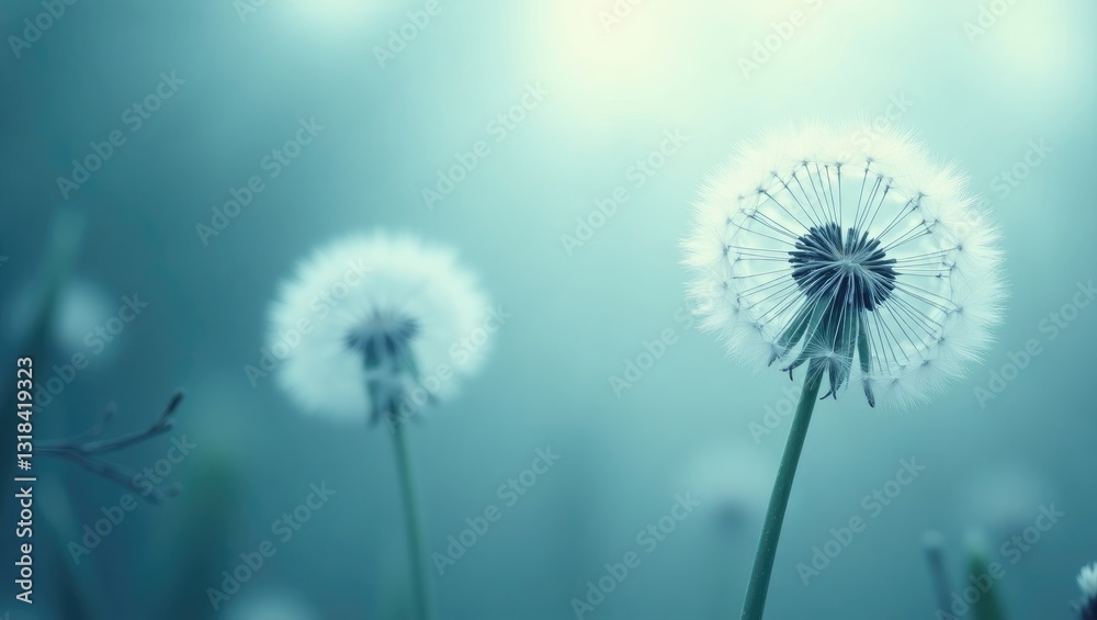 Leinwandbilder large white dandelion in a woodland setting. close-up image with shallow depth of field. abstract su