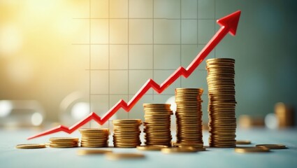 Graphic depicting coin towers highlighting the increase in the price of electricity. Selective focus.