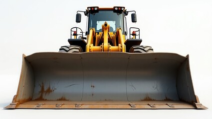 A heavy-duty yellow front loader with a large bucket for construction and industrial tasks, illustrating powerful machinery meant for excavation and material handling.