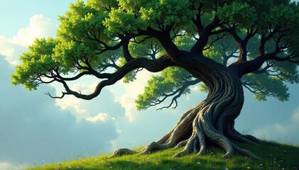 Tree's twisted and gnarled branches in the wind, gnarled, twisted, foliage