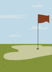 ilustrasi Scenic Countryside Golf Course with Flags, 