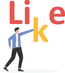 An illustration of a businessman gives fake news thumbs up to the lies

