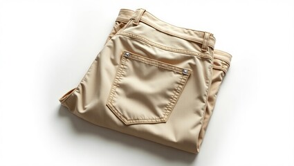 Folded khaki cotton jeans on a white background