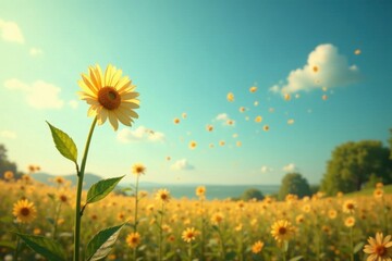 Fototapeta premium Gentle breeze carries seeds away from a tall stem , wind, growth, foliage