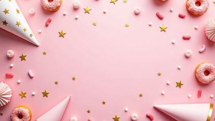 Girls' party decorations arranged over the background. Invitation concept.