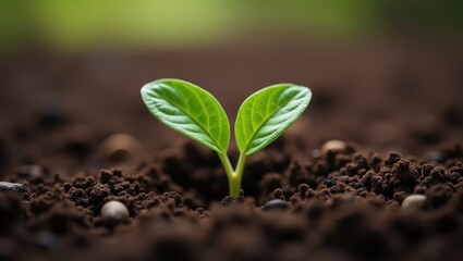 Fototapeta premium New sprout emerging from seed in organic soil
