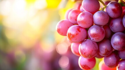 The full, luscious grapes sparkle in the sunlight, their deep, rich purple skins inviting a crisp bite that releases a sweet, refreshing burst of juice with every mouthful
