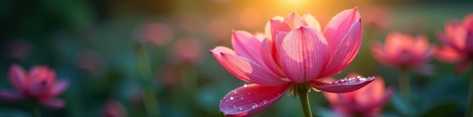 Obraz premium Delicate metal petals unfolding in morning light, drops, dew