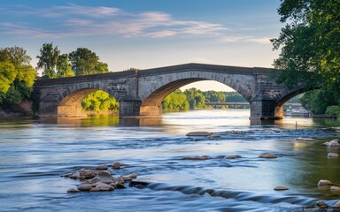 Fototapeta premium Rhine River Germany ,Europe Stone Bridge over River at Dawn