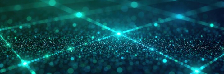 Glowing blue dots intersecting with neon green grid, glow, neon, mesh