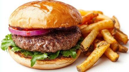 An up-close view of a mouthwatering American-style cheeseburger, showcasing melting cheese, crunchy lettuce, ripe tomatoes, and a perfectly toasted bun