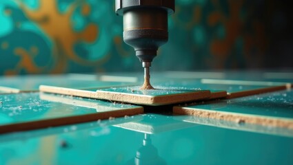 Grinding the bevel of ceramic tiles using a grinding stone with a drill.