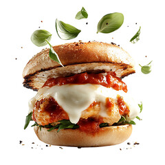 A Delicious Chicken Parmigiana Sandwich with Marinara Isolated on Transparent Background