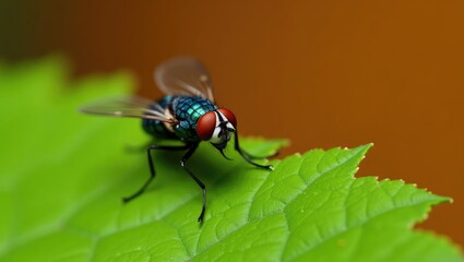 Fototapeta premium Closeup of a fly on a leaf.