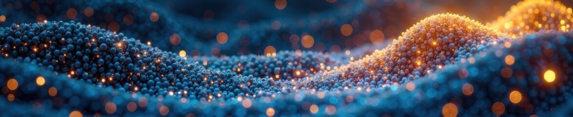 Golden tendrils pulse with blue light as dark silhouettes undulate in hypnotic rhythm, blue wave, auroral dance, whirling shadows