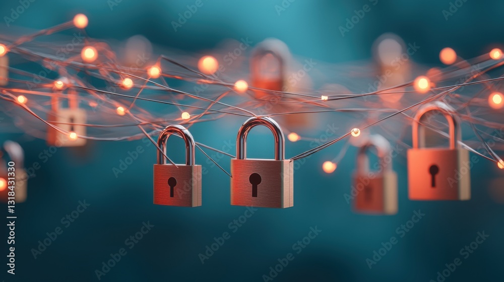 Poster world map overlaid with a network of interconnected locks, symbolizing the importance of global cybe