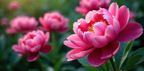 Fototapeta premium Group of lush peony flowers, peonies, flora, flowers