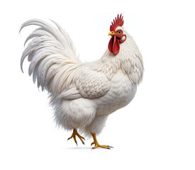 Fototapeta premium Realistic white chicken, rooster, AI-generated image, high detail, isolated on white