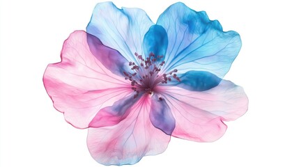 Obraz premium Pink and blue flower painted in watercolor on a transparent white background.
