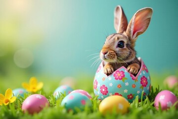 Happy Easter colorful decorated rabbit in Easter egg card, easter egg, colorful, decorated