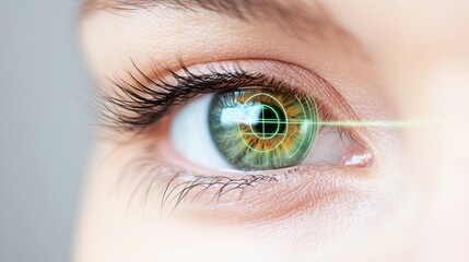 A macro shot of a human eye with a HUD overlay displaying authentication progress as the iris is scanned for identity verification.