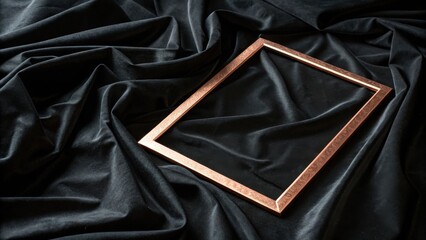 A copper frame rests upon a dramatic cascade of black fabric, inviting a cherished memory or artful composition.