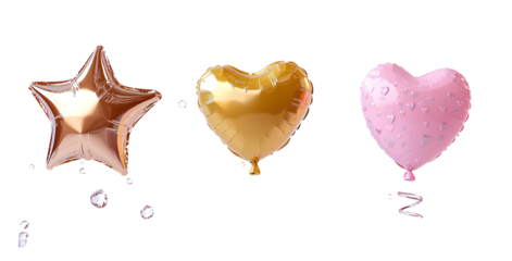   4 different icons, golden star and balloon with white background 