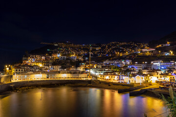 Night shot of the fishing village of Camara de Lobos on the Portuguese island of Madeira