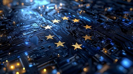 European Union Flag on Electronic Circuit Board