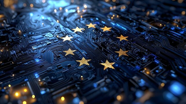 European Union Flag on Electronic Circuit Board