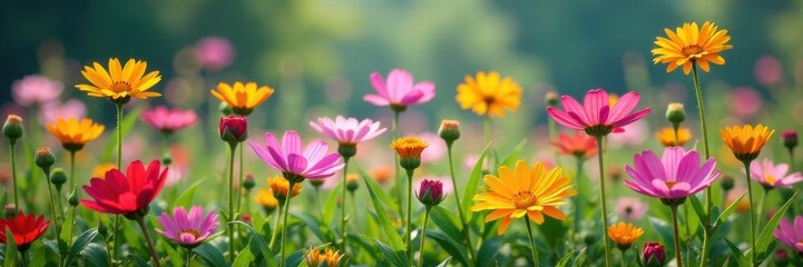 A bunch of wildflowers with different shapes and sizes, arrangement, botanical, flowers
